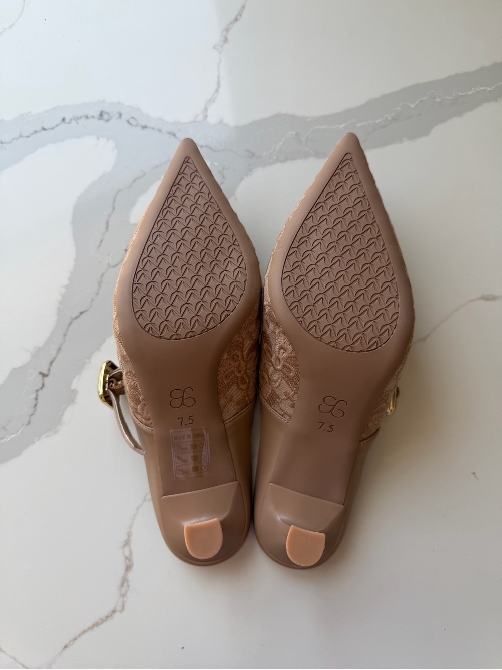 Gaimo Lace-Detail Slingback Heels in Nude Blush - Picture 6 of 6